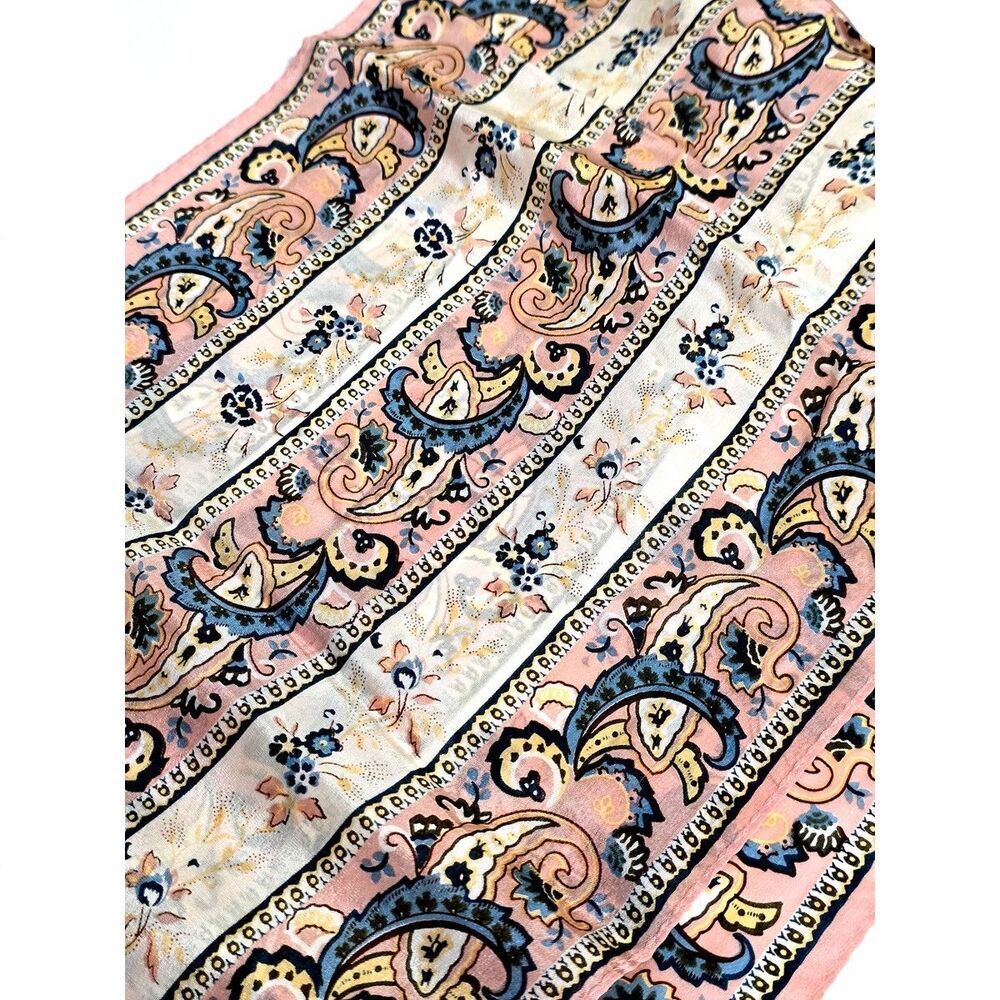 Gorgeous Peach and blue Scarf Silk no tag 10"x52" Flowy elegant Please READ